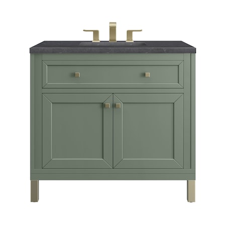 James Martin Vanities Chicago 36 in. Single Vanity, Smokey Celadon, w/ 3 CM Charcoal Soapstone Silestone Top 503-V36-SC-3CSP
