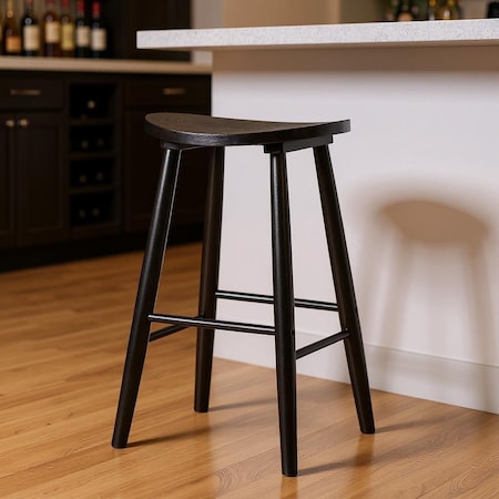 Homeroots 30" Black Solid Wood Backless Bar Height Bar Chair 632442
