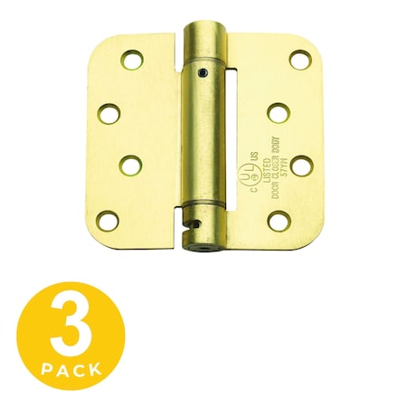 Global Door Controls 4.0 in. x 4.0 in. Satin Brass Steel Spring Hinge with 5/8 in. Radius, 3PK CPS4040-R-US4-3