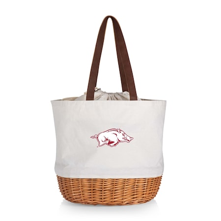 Picnic Time Family Of Brands NCAA Arkansas Razorbacks Coronado Canvas and Willow Basket Tote - Picnic Bag 203-00-187-034-0