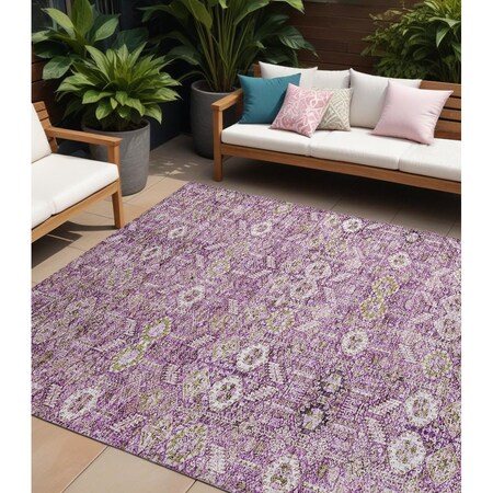 Homeroots 10' X 14' Lavender and Ivory Floral Washable Non Skid Indoor Outdoor Area Rug 564346