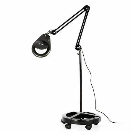 Amscope 1.75X Magnification 5 Diameter Lens 56 LED 9W Magnifying Lamp with Rolling Floor Stand in Black MAGLED-56-FS-B