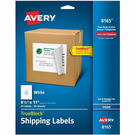 Avery Full Sheet Printable Shipping Label, PK25 08165