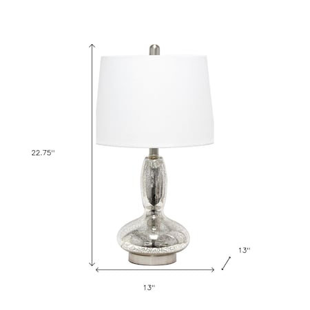 Homeroots 23" Clear And Silver Glass And Metal Novelty Table Lamp With White Drum Shade 643339