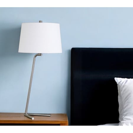 Homeroots 28" Silver Metal Table Lamp With White Drum Shade 524274