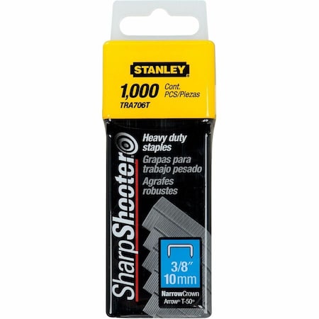 Stanley Heavy Duty Staples, 24 ga, Narrow Crown, 3/8 in Leg L, Steel, 1000 PK TRA706T