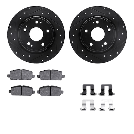 Dynamic Friction Co DFC Brake Rotor - Dimpled & Slotted - Black w/5000 Brake Pads & HW Kit 8512-59105