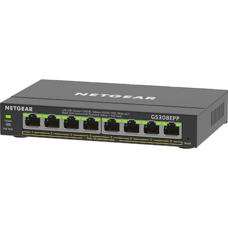 Netgear 8-PORT GIGABIT ETHERNET HIGH-POWER POE+ SMART MANAGED PLUS SWITCH GS308EPP-100NAS
