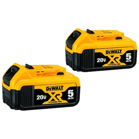 Dewalt 20V MAX* PREMIUM BATTERY PACK, 5 AH LI-ION BATTERY, 20 VDC CHARGE, FOR USE WITH DCB205-2