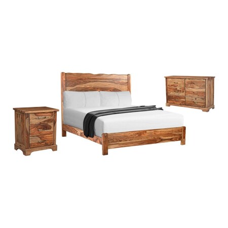 Homeroots Three Piece Brown Solid Wood Bedroom Set 569387
