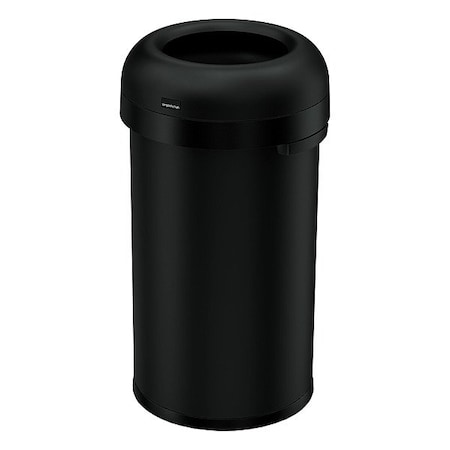 Simplehuman 16 gal Round Trash Can, Black, None, Steel, Not Applicable CW1496