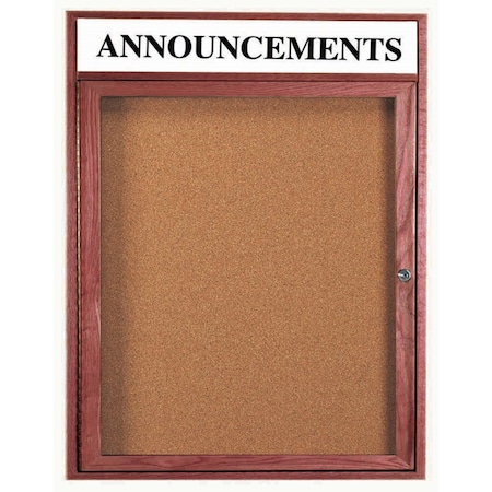 Aarco Enclosed Bulletin Board Customizable Header and Cherry Stained Red Oak Frame, 36''Hx30''W CBC3630RH