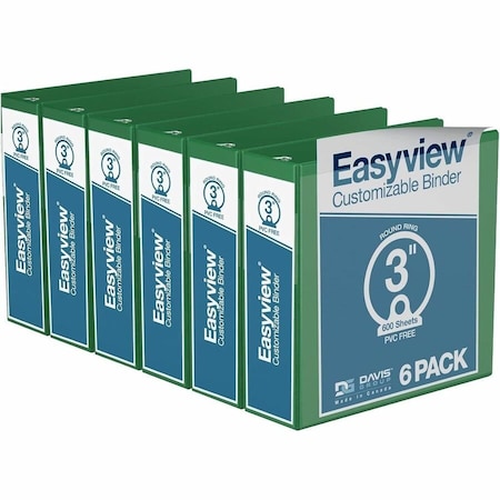 Davis Group Easyview Premium, Round Ring, Customizable, View Binder, (Green, 3"), PK6 8414-04-06