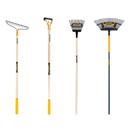 True Temper 16-Tine Rake, 25-Tine Rake, Action Hoe & Shrub Rake, Seasonal Clean-up Set 10000-07547