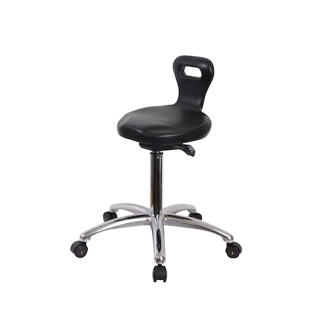 Blue Ridge Ergonomics Poly ESD Serpent Sit-Stand Stool Chrome - Medium Bench Height with ESD Casters in ESD Black Poly ESD-PSPMBSO-CR-NF-EC