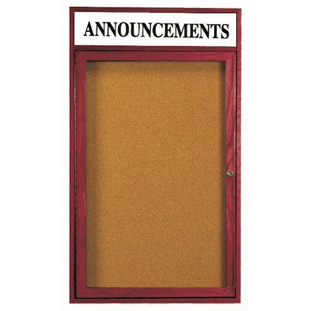 Aarco Enclosed Bulletin Board Customizable Header and Red Oak Cherry Stained Frame, 24''Hx18''W One Door CBC2418RH