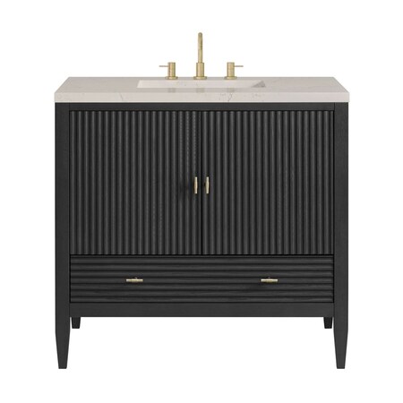 James Martin Vanities Myrrin 36" Vanity, Carbon Oak, w/ 3 CM Siberian Silestone Top 485-V36-CBO-3SFR