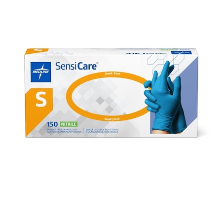Medline SensiCare Powder-Free Nitrile Exam Gloves with Textured Fingertips, Size S, 150PK MDS8084H