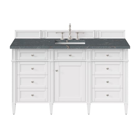 James Martin Vanities Brittany 60'' S Vanity, Bright White w/ Parisien Bleu Silestone Top w/FreePower Wireless Charger 655-V60S-BW-FPBL