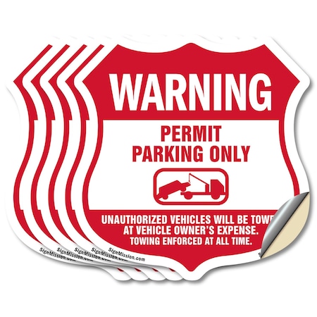 Signmission No Parking Without Permit Shield Sign Wa, 4 inch X 4 inch, Vinyl Decal, 5PK SHI-D-5PACK-4-398