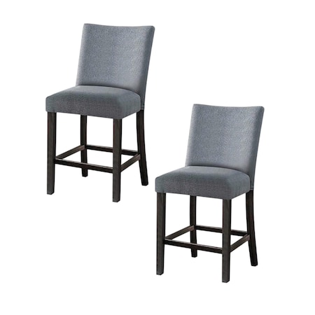 Homeroots Set of Two 25" Gray and Espresso Fabric and Solid Wood Counter Height Bar Chairs, 2PK 573444