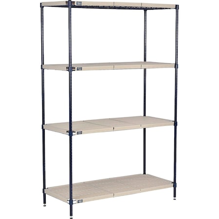 Global Industrial Nexel Nexelite 4 Shelf, Vented Plastic Mat Shelving Unit, Starter, 48"W x 21"D x 63"H 331484N
