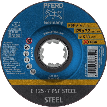 Pferd 5'' x 1/4 Grinding Wheel, X-LOCK - PSF STEEL - Type 27 60172