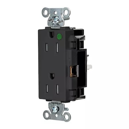 Hubbell Wiring Device-Kellems Straight Blade Receptacle, 5-15R, 15 A, 125V AC, 2 Pole, 3 Wire, Surface Mount, Grounded HBL2172STBKTR
