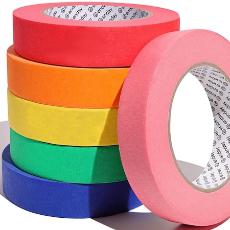 Enday Colored Masking Tape, 1" x 60 Yards, Assorted Colors, 6PK 8406-6