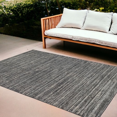 Homeroots 9' X 12' Brown and Ivory Striped Stain Resistant Indoor Outdoor Area Rug 531670