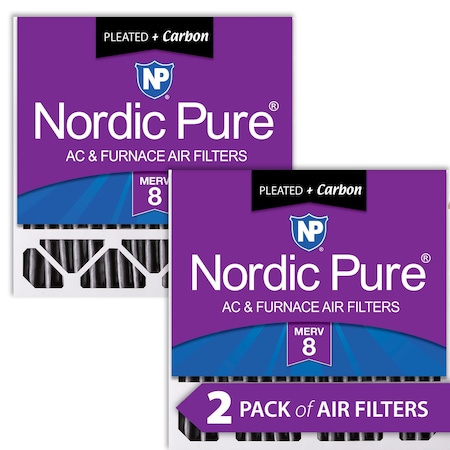 Nordic Pure 20x20x5 Plus Carbon Pleated Air Filter, High Capacity, MERV 8, 2 PK 20x20x5HPM8C-2