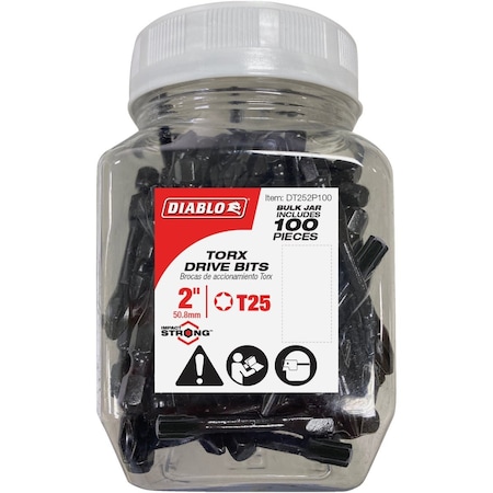 Diablo T25 TORX 2'' Power Impact Screwdriver Bit, 100PK DT252P100