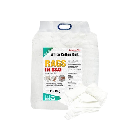 Supremeplus Recycled White Knit T-Shirt Cleaning Rags, 10 lbs. Bag SP-5000