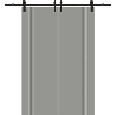 Sartodoors Modern Double Barn Door 60 x 84 inches, BASIC 0111 Dove Grey, 13FT Rail Track Set, Solid Panel In BASIC0111DB-MAG-6084