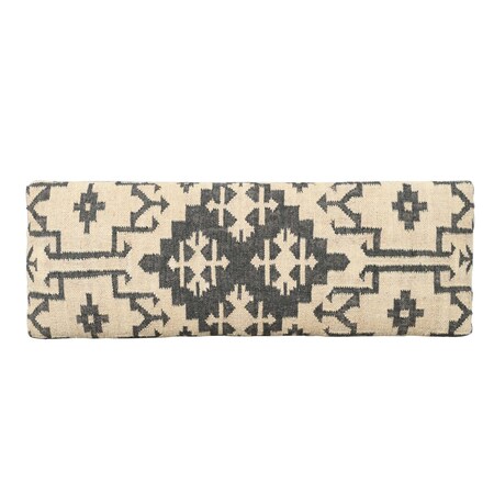 Homeroots 48" Cream and Black Cotton Blend Upholstered Southwest Bench 548264