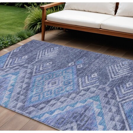 Homeroots 10' X 14' Navy Blue Charcoal And Gray Southwestern Washable Indoor Outdoor Area Rug 603556