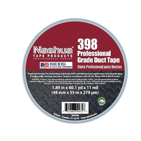 Nashua Duct Tape, 1 7/8 in W x 60 yd L, Silver, 398 398
