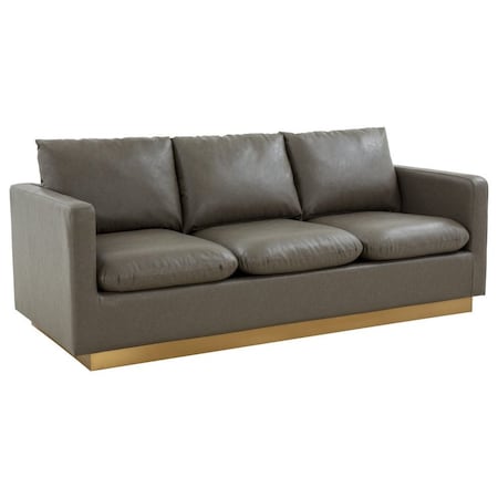Leisuremod Nervo Upholstered Leather Sofa with Gold Frame, Grey NS83GR-L