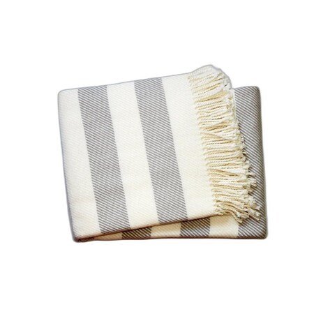 Homeroots Cream and Gray Slanted Stripe Fringed Throw Blanket 475715