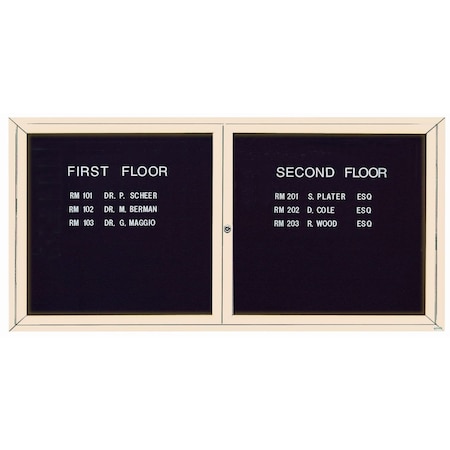 Aarco Illuminated Enclosed Letter Board Directory w/ Powder Coated Ivory Al Frame, 36''Hx72''W 2 Doors ADC3672IIV