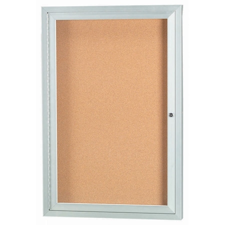 Aarco Enclosed Natural Pebble Grain Cork Bulletin Board w/ Clear Satin Anodized Al Frame, 36''Hx24''W DCC3624R