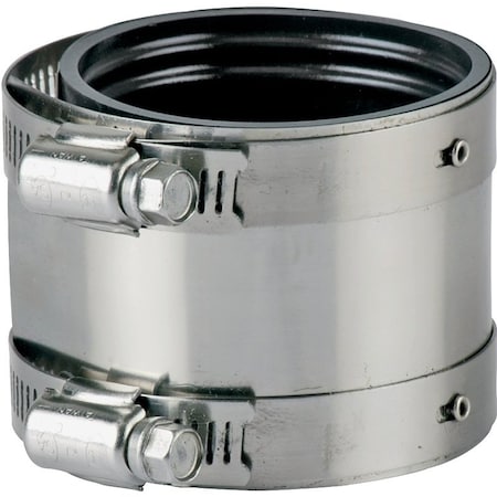Prosource Coupling, 4 in, Rubber/Stainless Steel, Black/Stainless Steel Shield KJ-006