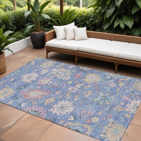 Homeroots 9' X 12' Blue Pink And Ivory Floral Washable Indoor Outdoor Area Rug 605311