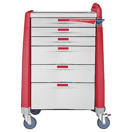 Capsa Healthcare Emergency Cart, 250 lb, Polymer, Assembled AM-EM-STD-RED
