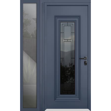 Vdomdoors Steel Door Ballucio 6044 Gray Graphite Side Exterior Window Stainless Inserts Single Modern Painted BALLUCIO6044EXD-GRE-W36+16xH80-LH-I