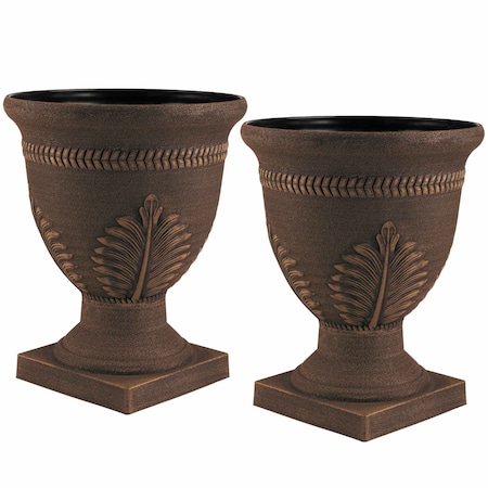 Pure Garden 2-Pack Outdoor Urn Planters 15.25x18.8IN with Drainage, Bronze Finish 50-PL1902-BRZ