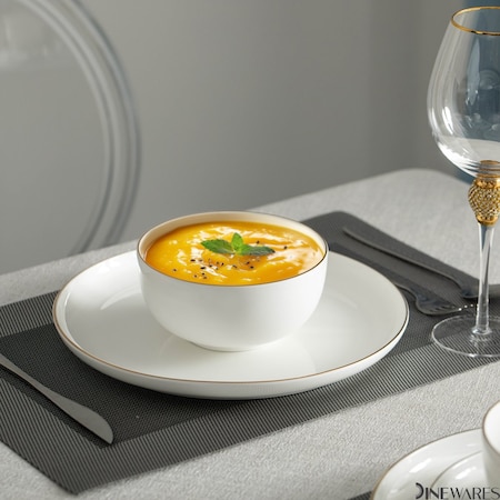 Dinewares Perlaceo Luxurious Collection of 12-Piece White with Gold Rim Bone China Dinnerware Set - QI004761.12