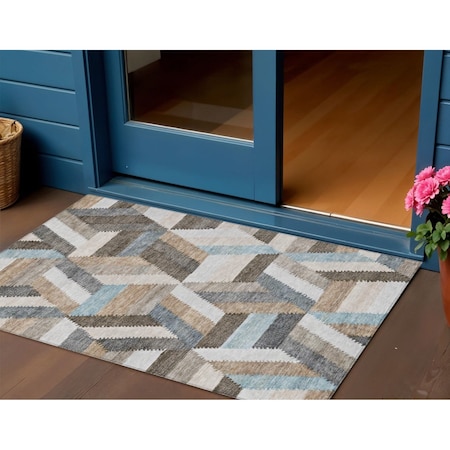 Homeroots 3' X 5' Brown Geometric Washable Indoor Outdoor Area Rug 608040