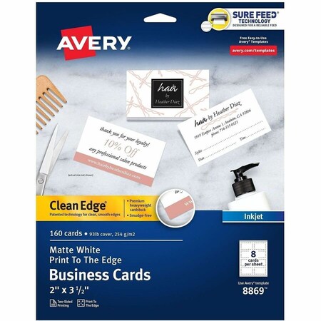 Avery Dennison Avery, Print-To-The-Edge True Print Business Cards, Inkjet, 2x3 1/2, Wht, 160/pk 8869