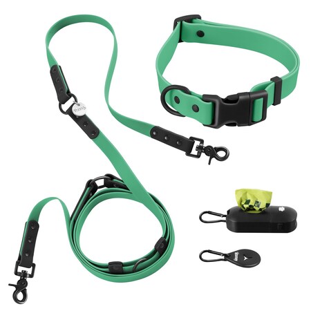 The Licker Store Luna Large 8FT Adjustable 6-in-1 Waterproof Hands-Free Leash and Collar, Julep WLK1006K-5SET